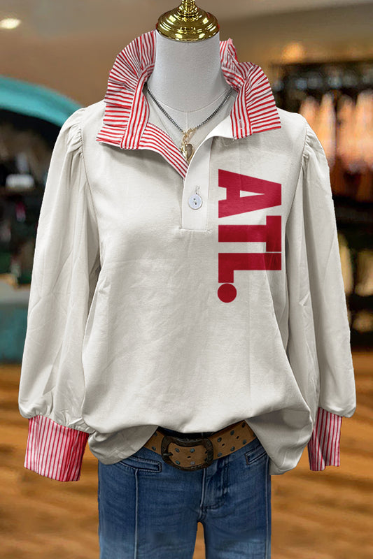 Atlanta Georgia Gameday Print Puff Sleeve Blouse