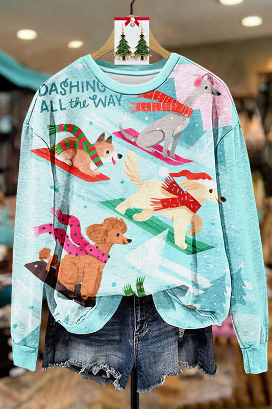 Christmas Ski Dog Print Sweatshirt