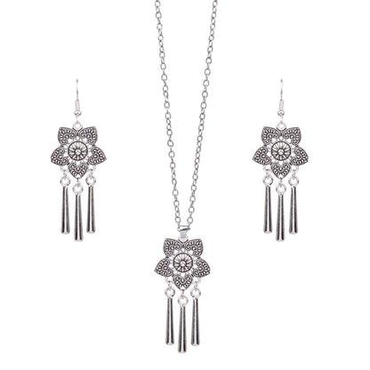 Female Bohemian Tassel Pendant Diamond Earrings Necklace Suit