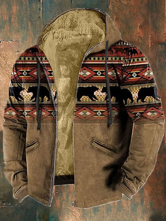 Men'S Retro Western Print Cotton Zipper Outerwear