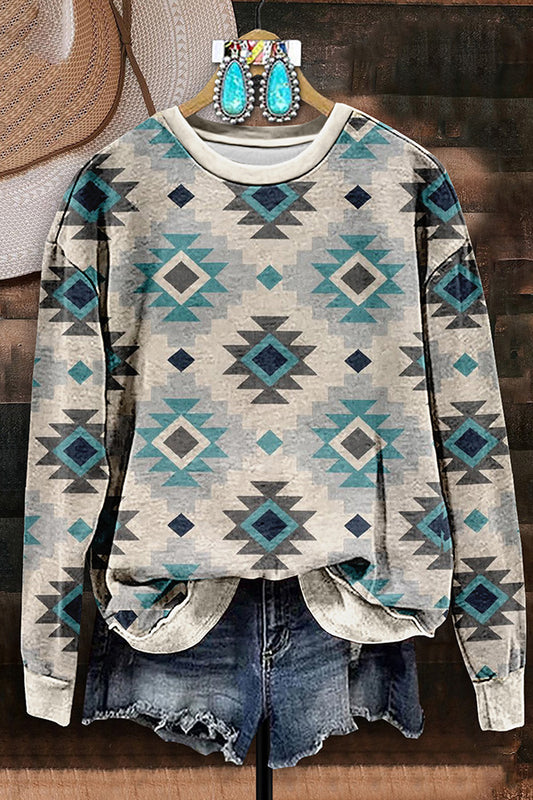 Retro Western Aztec Print Sweatshirt