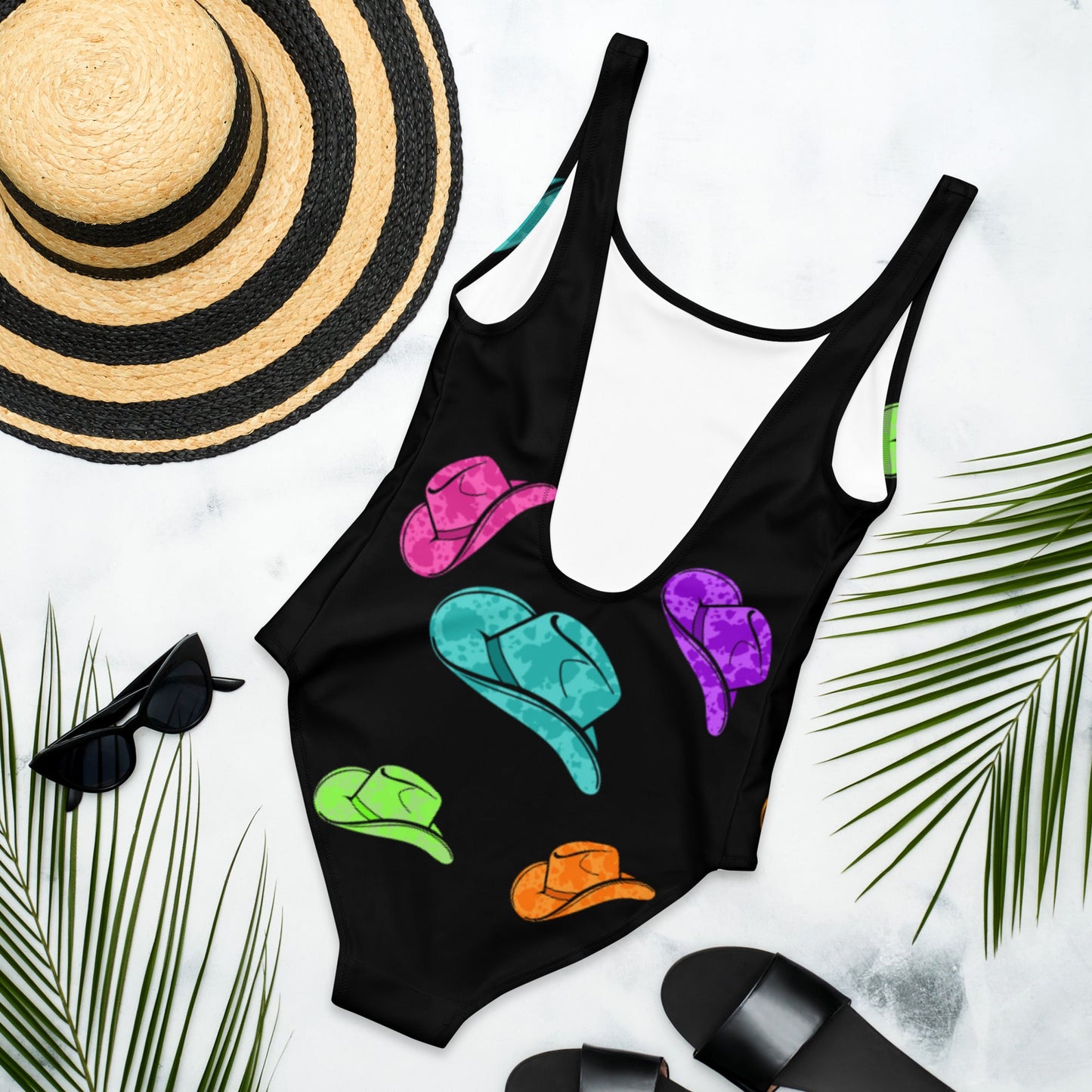 Yeehaw All Neon Hat One-Piece Swimsuit