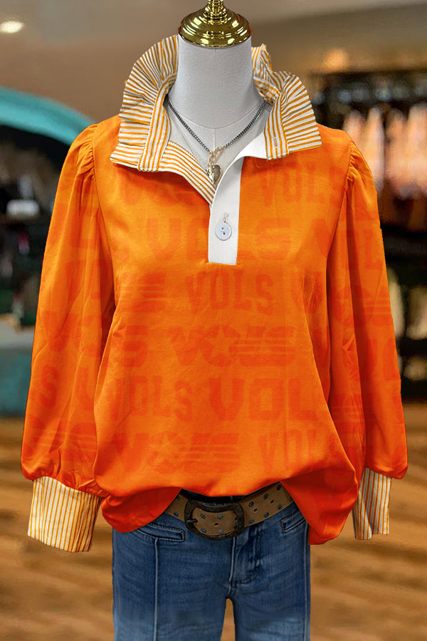 Bright Orange Vols Gameday Print Puff Sleeve Blouse