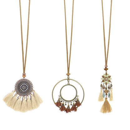 Women's Bohemian Tassel Flower Pendant Necklace