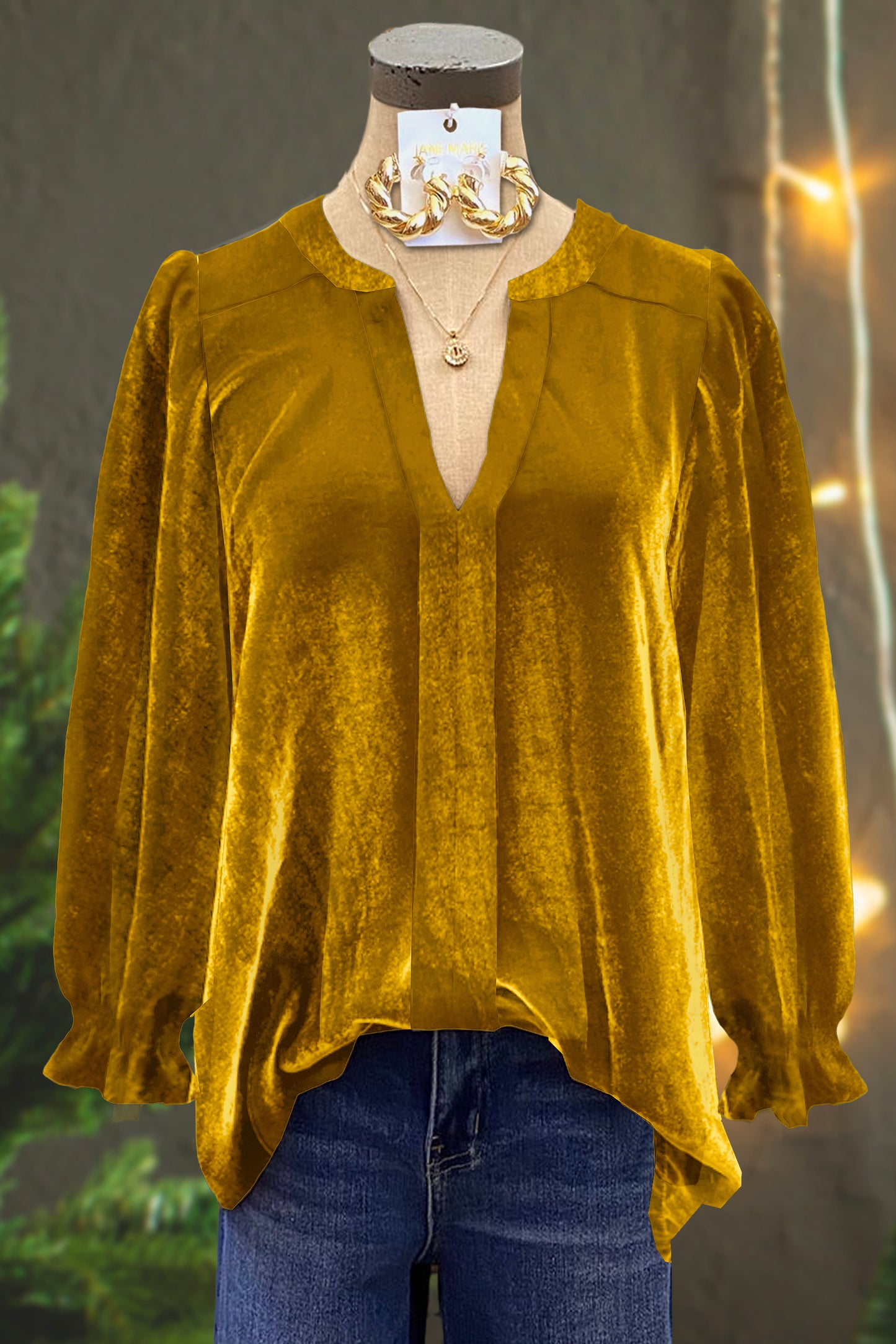 Classic Velvet Solid V-Neck Blouse