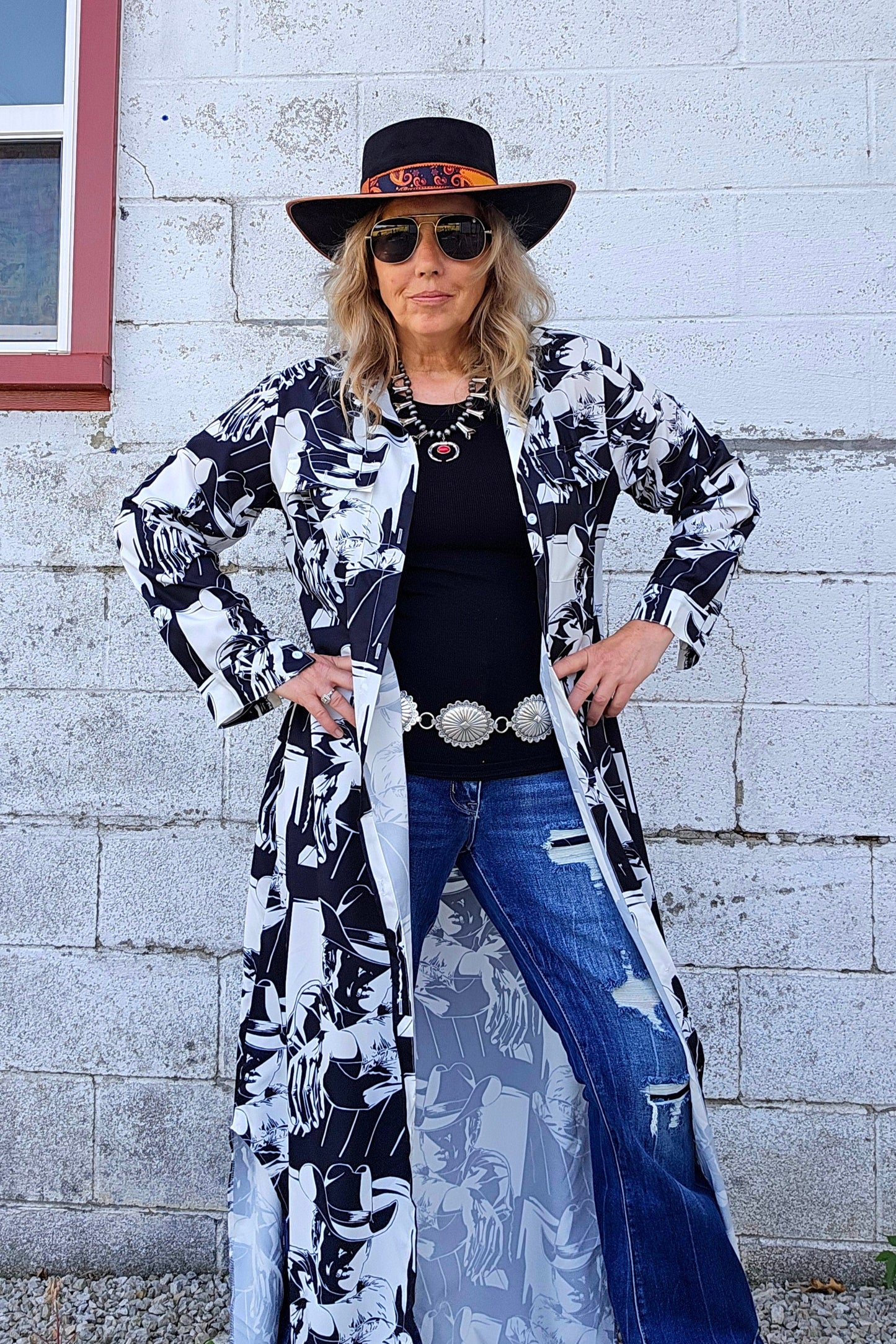 Black White Cowboy Western Duster Dress