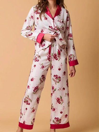 Light pink striped cherry print pajama set