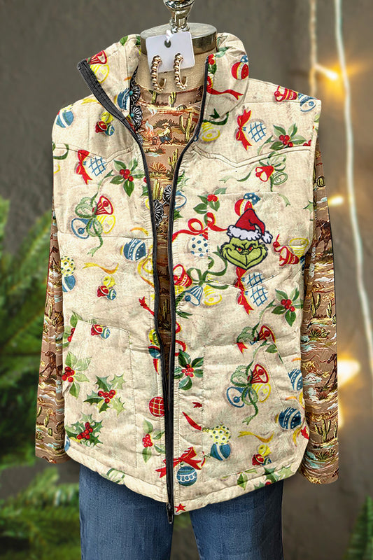 Vintage Ugly Christmas Grinch Print Vest