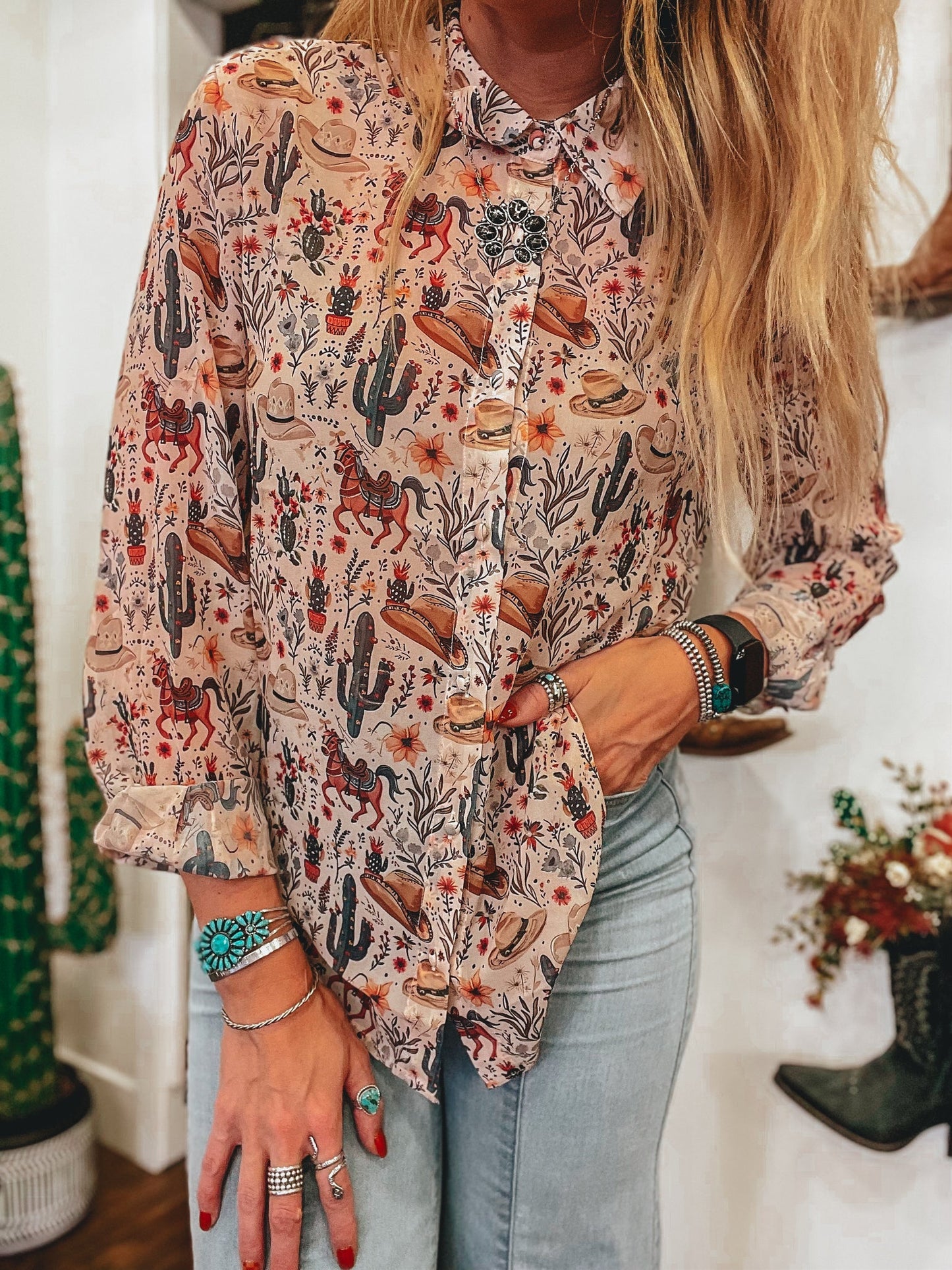 Western Print Long Sleeve Shirt