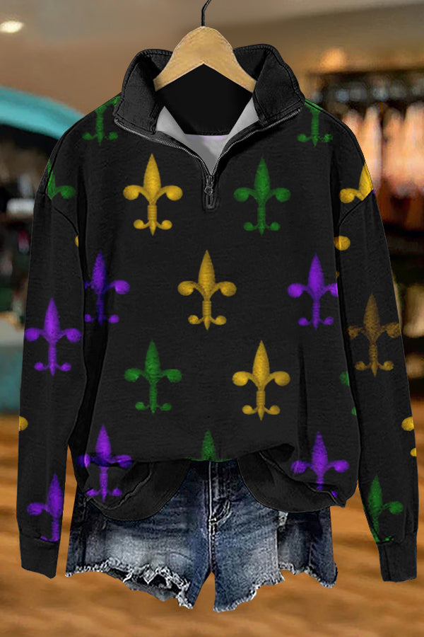 Chic Mardi Gras Print Sweatshirt