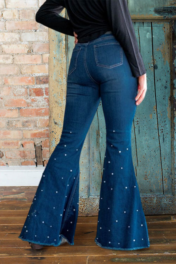 Relaxed Pearl-embellished Flared Jeans