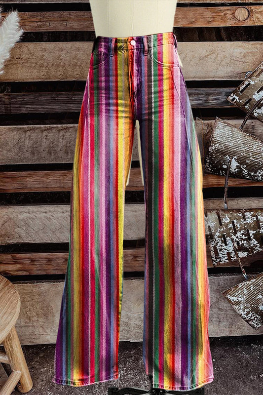 Rainbow Striped Wide Leg Pants