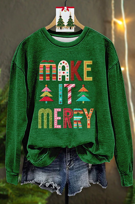 Vintage Merry Christmas Print Sweatshirt