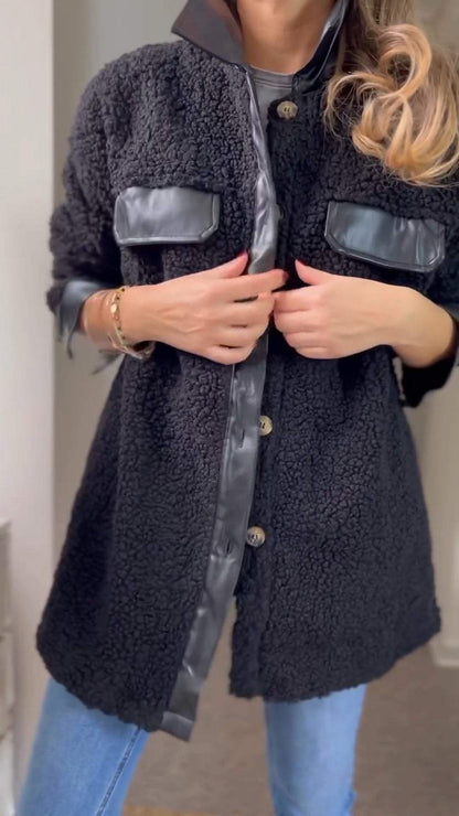 Women's Lapel Lamb Wool Long Sleeve Coat