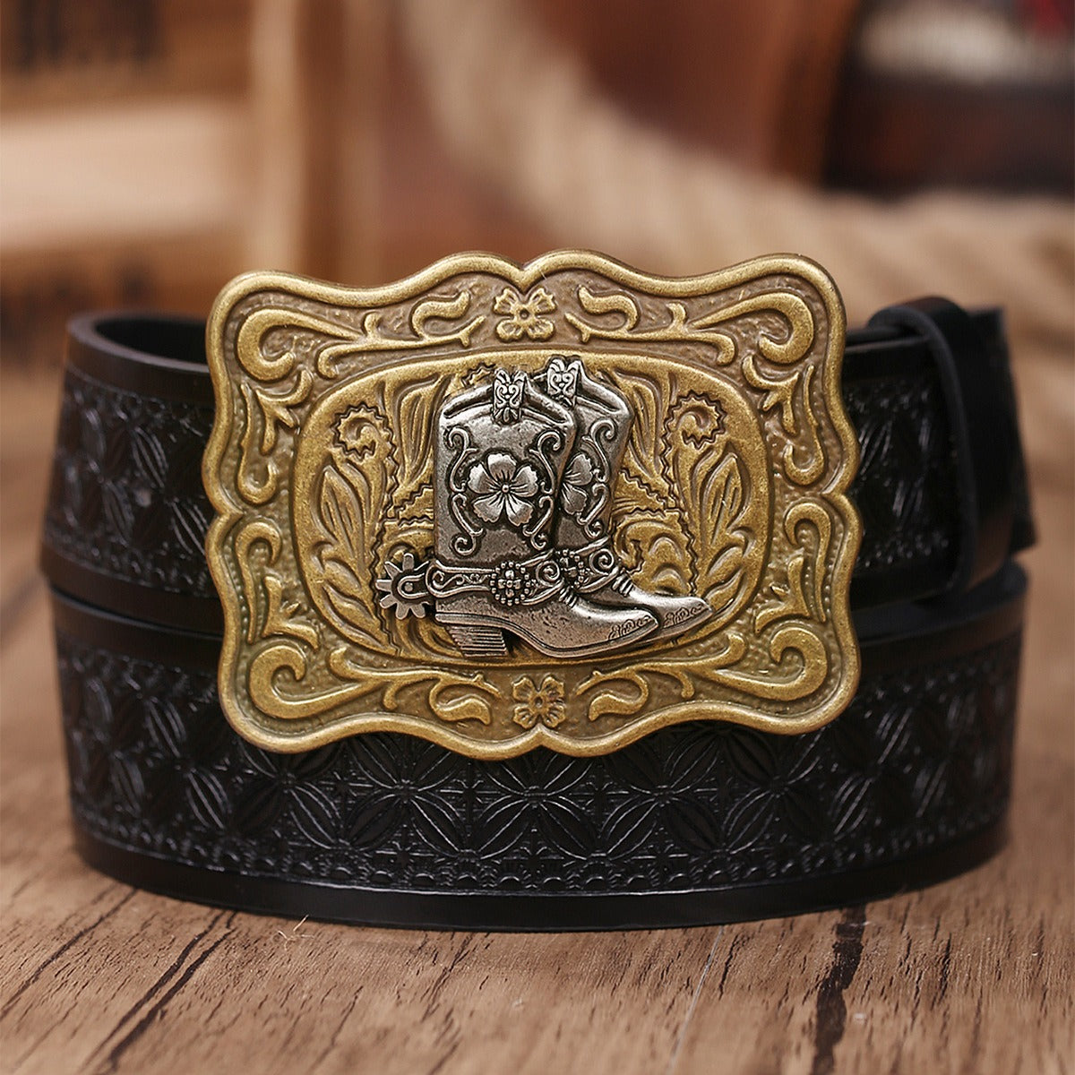 Engraved Design Vintage Denim Belt