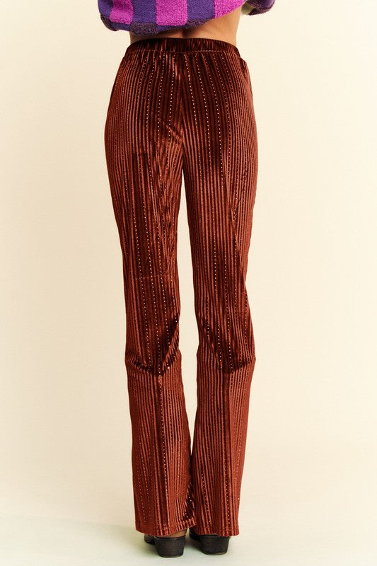 Velvet Ribbed Elastic Waist Knit Flare Pants