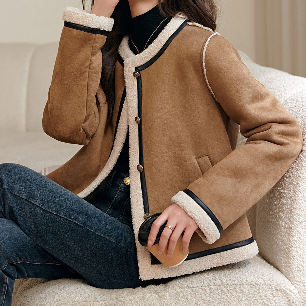 Women's Round Neck Vintage Thickened Coat