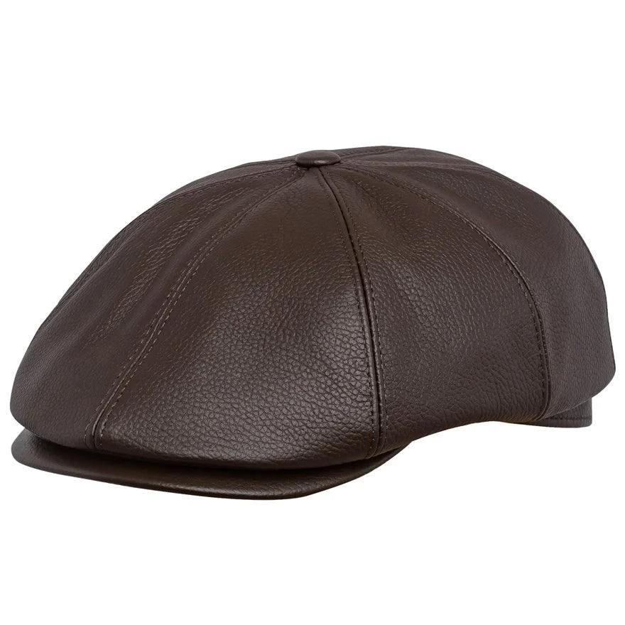 PEAKED CAPS Tony - LEATHER-BROWN