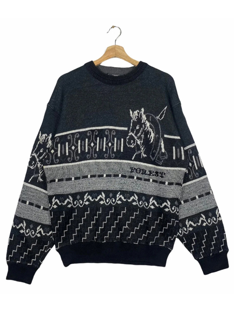 Casual Southwestern Horse Pattern Women'S Crew Neck Sweater