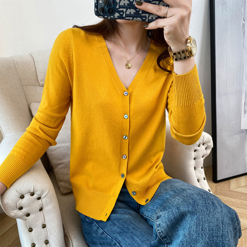 Cardigan Autumn Wear Korean Style V-neck Sweater Loose Bottoming Sweater Knitted Cardigan Women's Solid Color Short Coat