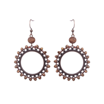 Women's Bohemian Retro Geometric Round Wooden Bead Earrings