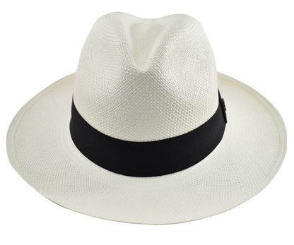 Genuine Panama Hat - Custom Band Color - Classic Summer Fedora - White Toquilla Straw - Handwoven in Ecuador - EA - HatBox Included