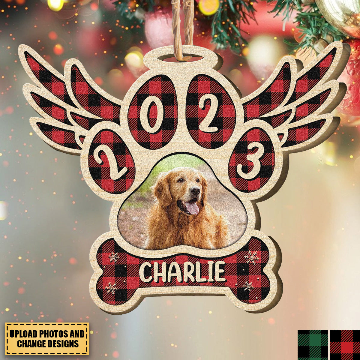 (Photo Inserted) Dog Christmas - Personalized Custom Shaped Wooden Ornament