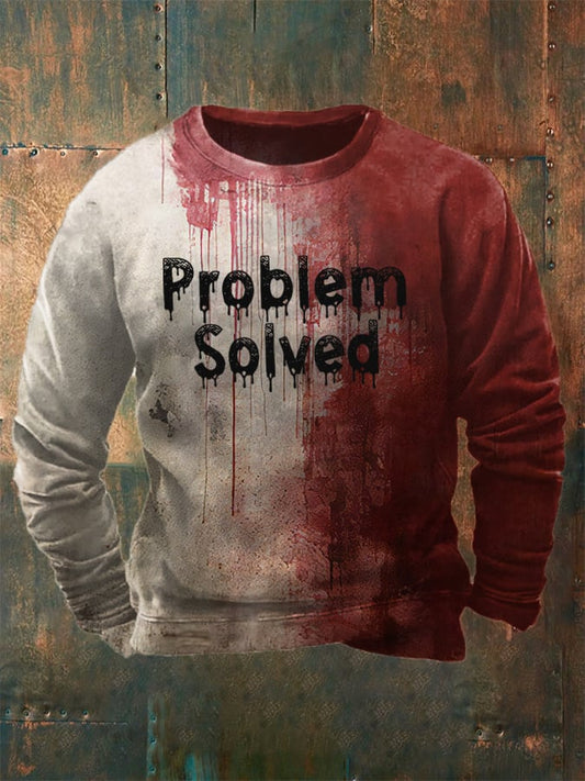 Men's Bloody Problem Solved Halloween Print Crew Neck Sweatshirt