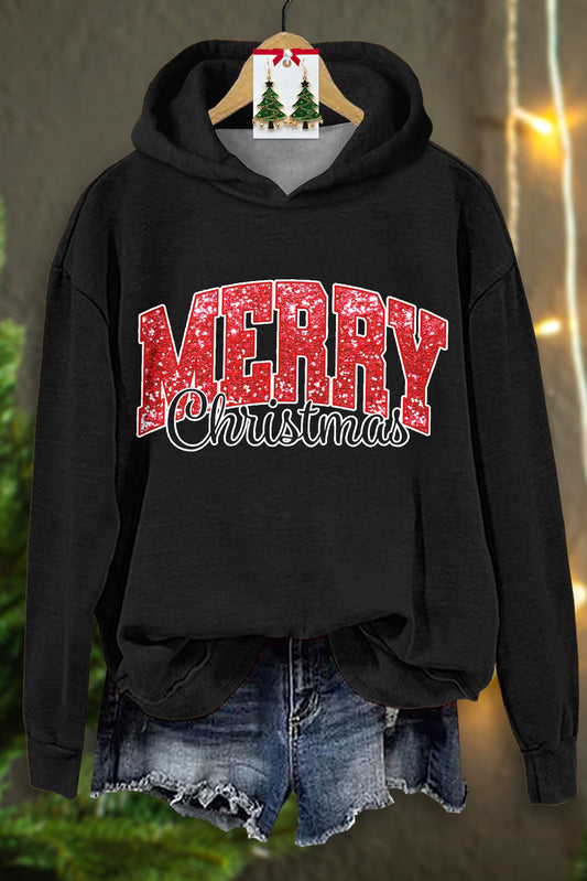 Simple Merry Christmas Print Hoodie