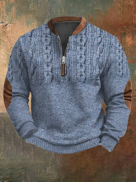 Men's Vintage Print Casual Zipper Sweatshirt