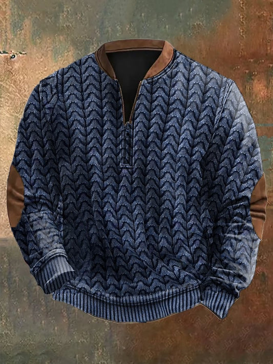 Men's Vintage Knit Print Zip-Up Sweatshirt