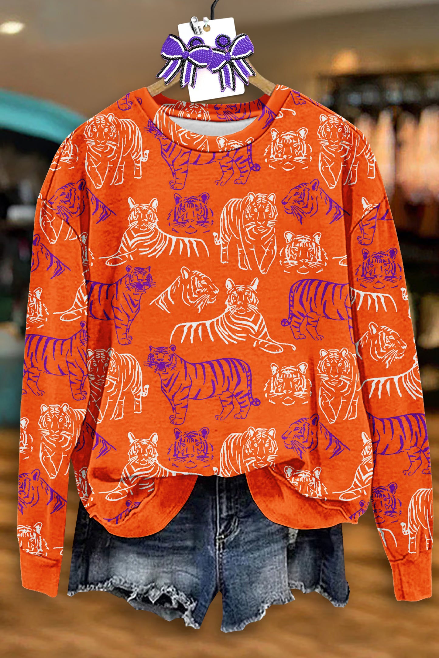 Classic Clemson Tigers Print Long Sleeve Sweatshirt