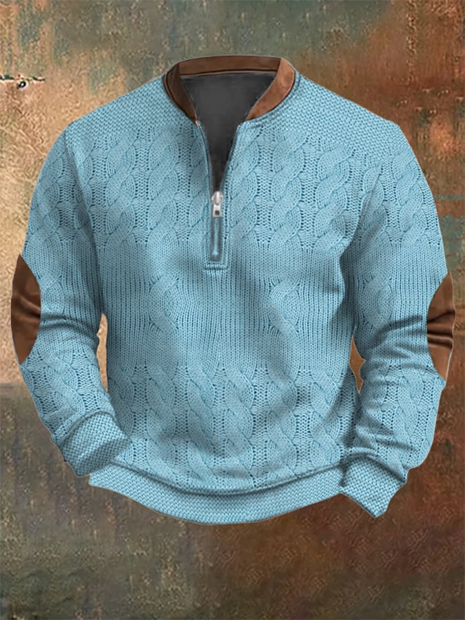 Men's Vintage Knit Print Zip-Up Sweatshirt