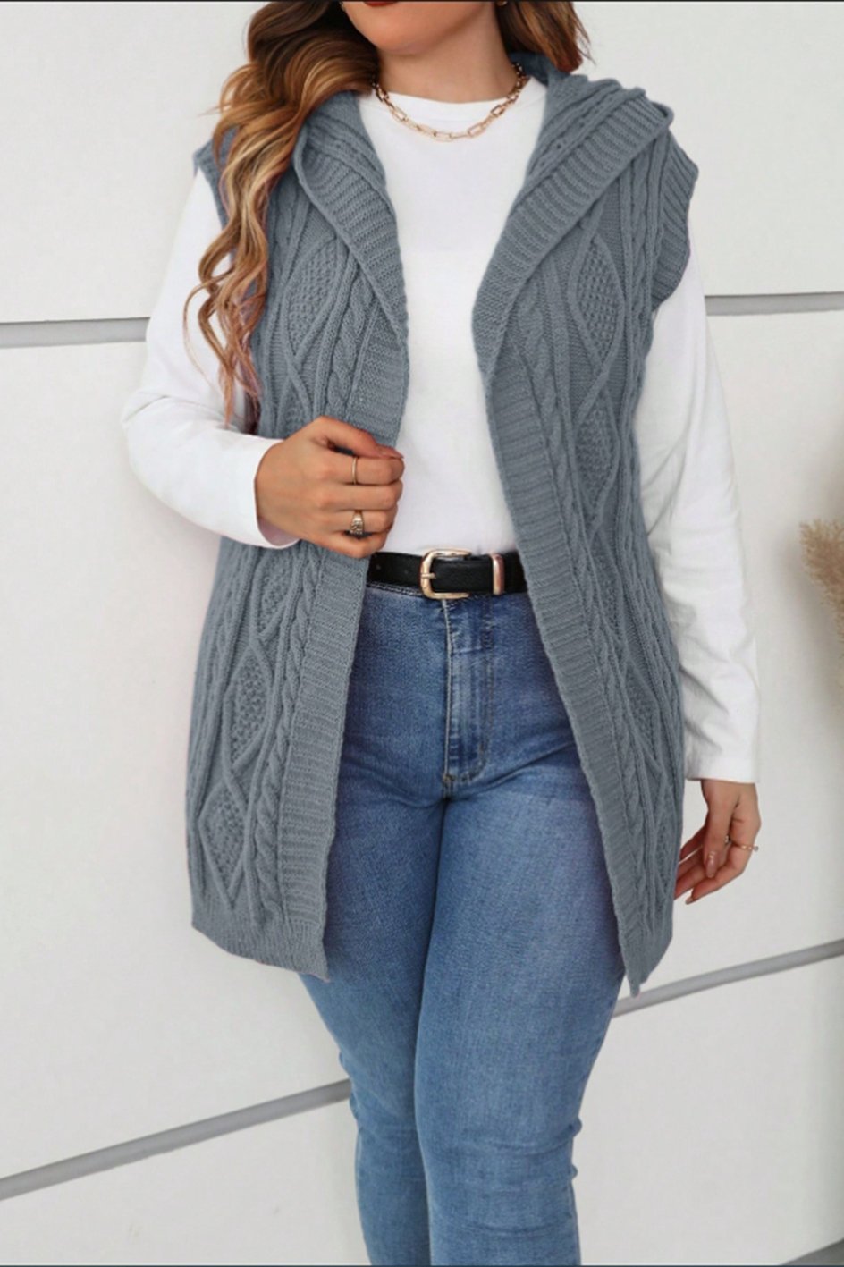 Women's casual sleeveless hooded knitted cardigan