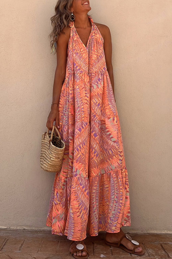 Golden Times Ethnic Print A-line Vacation Maxi Dress