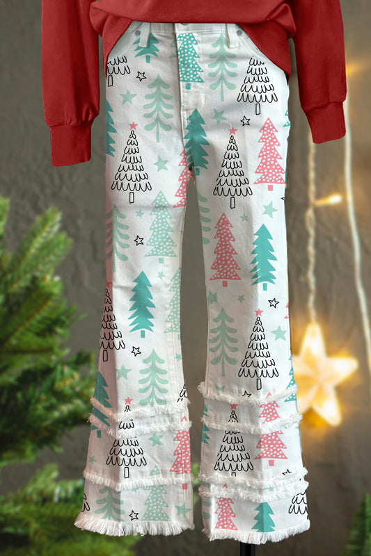 Fresh Christmas Tree Print Tassel Pants