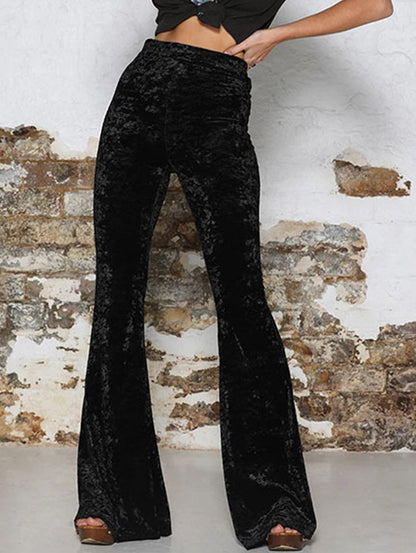 Casual High Waist Solid Velvet Flare Leg Pants