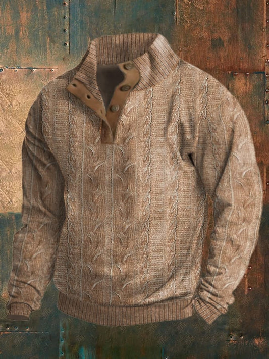 Men's Vintage Print Button Casual Long Sleeve Sweatshirt