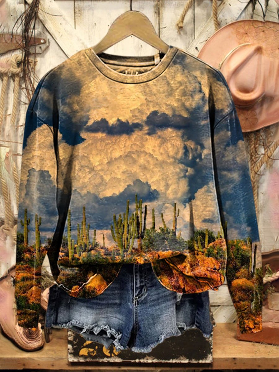 Vintage Print Casual  Sweatshirt