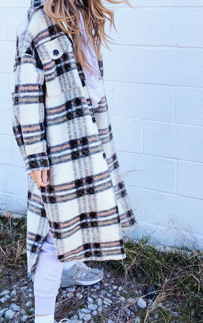 Women's Coat Thick Plush Loose Plaid Long Sleeve Woolen Coat