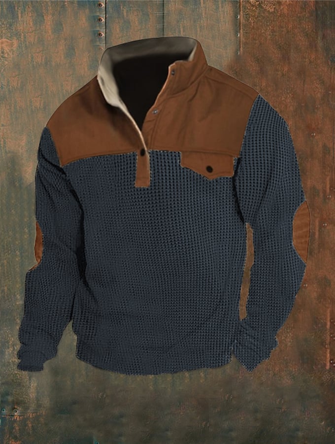 Men's Corn Kernel Button Standing Collar Pullover