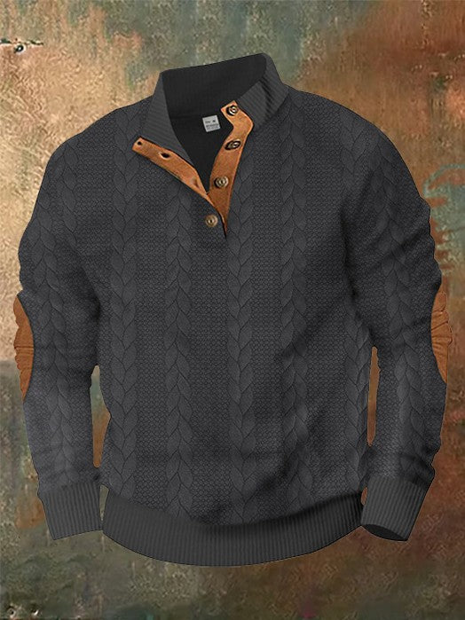 Solid Warm Woven Texture Button Up Sweatshirt