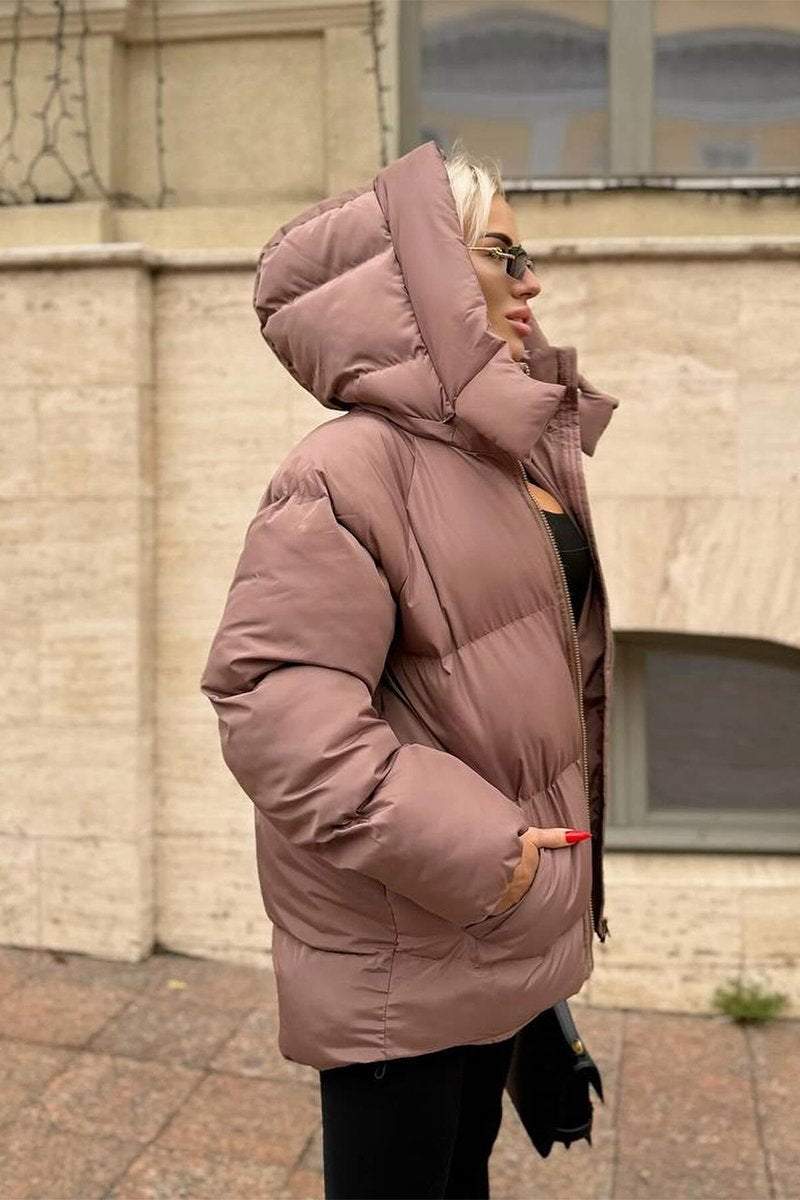 Women's Casual Hooded Solid Color Cotton Coat