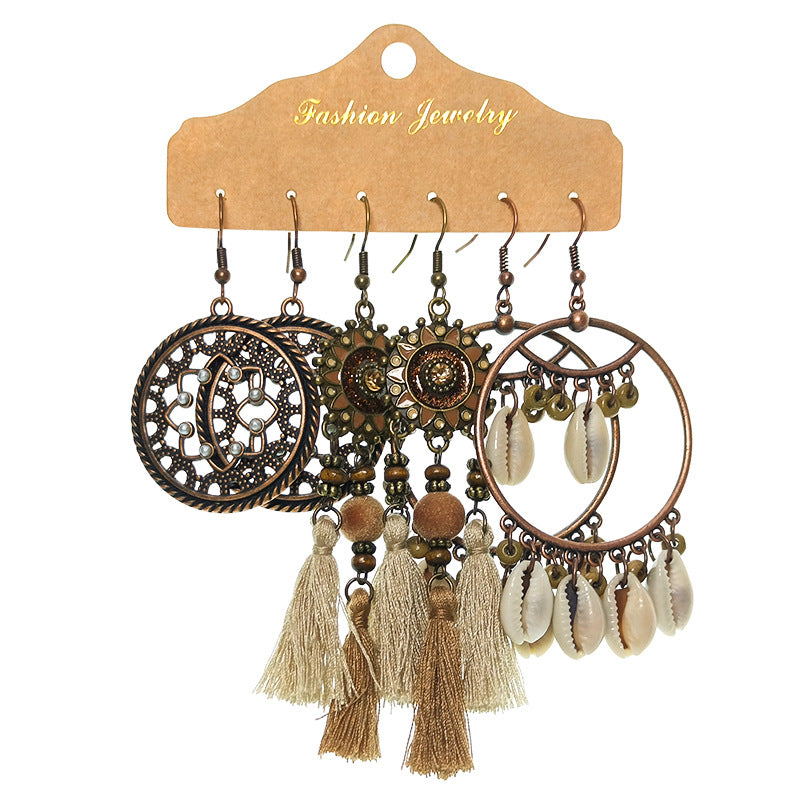 Women's Bohemian Tassel Earrings 3-Set Combination