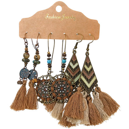 Women's Bohemian Tassel Earrings 3-Set Combination