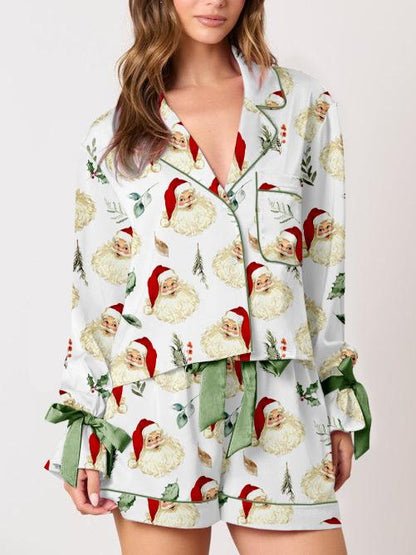 Cute Santa Head Print Pajama Set