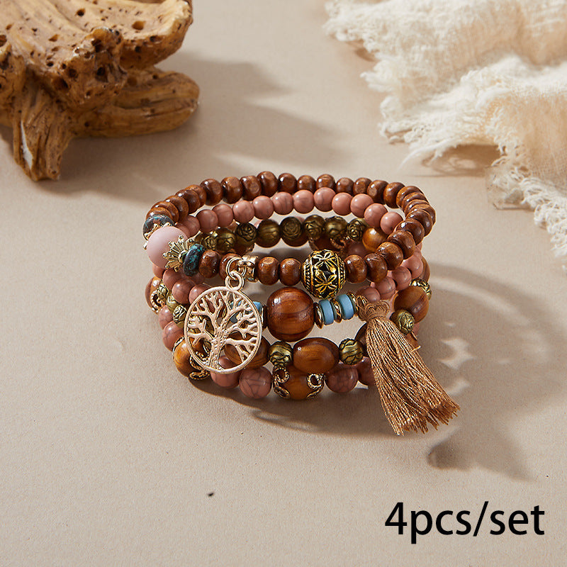 Bohemian Multi-layered Wood Beaded Bracelet