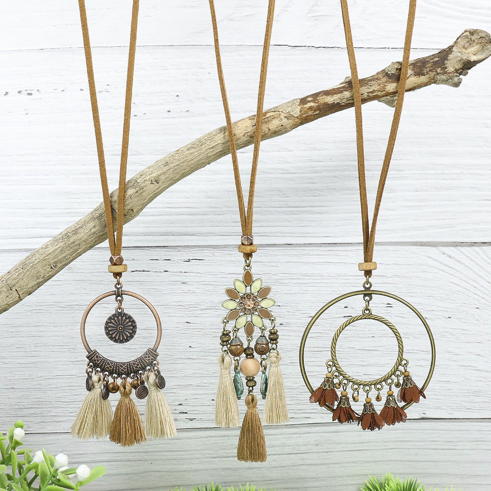 Women's Bohemian Tassel Flower Pendant Necklace