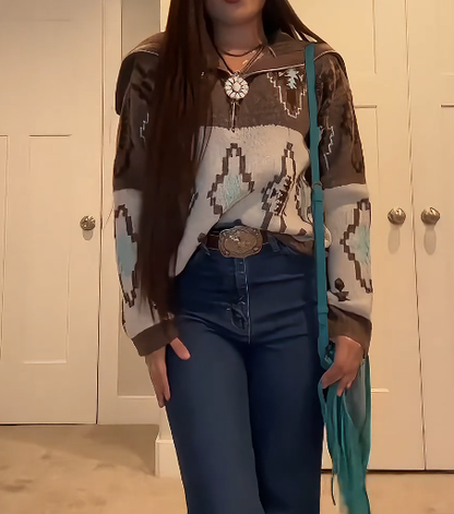 Vintage Western Aztec Zip-Up Sweater