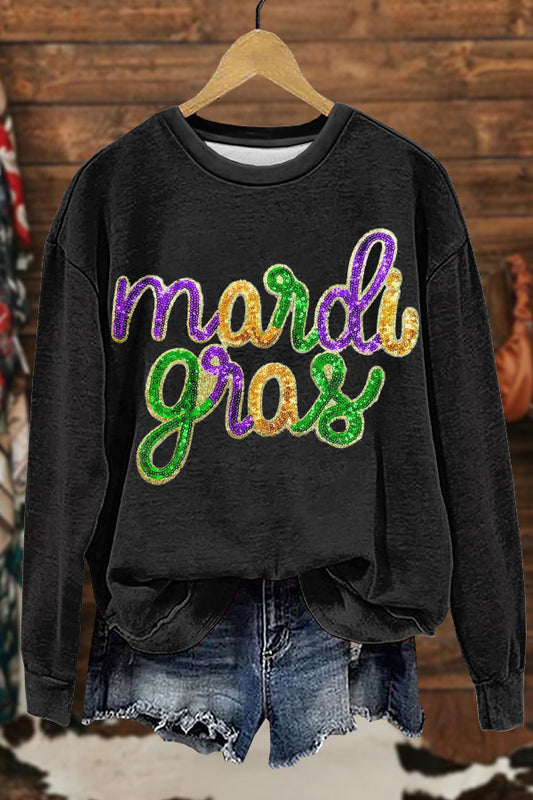 Cozy Mardi Gras Print Sweatshirt